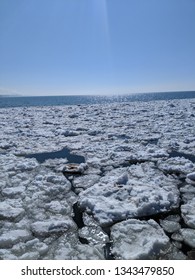 Sand Volcanos And Pancake Ice At Grand Haven Beach On Lake Michigan