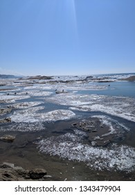 Sand Volcanos And Pancake Ice At Grand Haven Beach On Lake Michigan