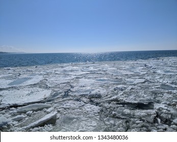 Sand Volcanos And Pancake Ice At Grand Haven Beach On Lake Michigan