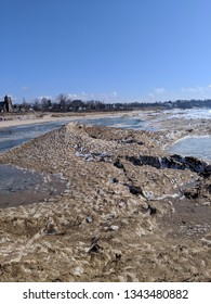 Sand Volcanos And Pancake Ice At Grand Haven Beach On Lake Michigan