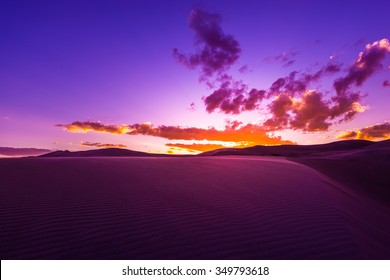 Sand Waves Dramatic Clouds Beautiful Desert Sunset