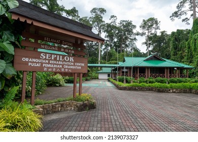 Sandakan Sabah Malaysia - Mar 23, 2022 : Main entrance of Orangutan Rehabilitation Centre pictured on Mar 23, 2022. The centre is founded in 1964, to rehabilitate orphan Orangutans.