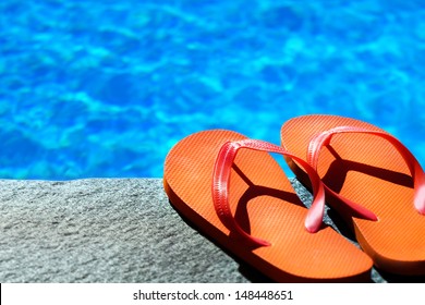 sandals by a pool