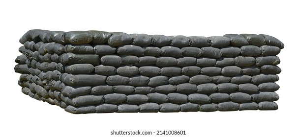 Sandbag Bunker of the military shotgun panel isolated on white background. This g=has clipping path.