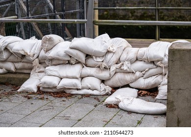 Sandbag Wall Prepared For A Major River Flood