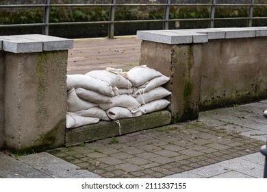 Sandbag Wall Prepared for a Major River Flood