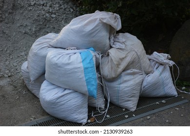 Sandbags For Flood Control. Measures To Prevent Flooding Of Houses.