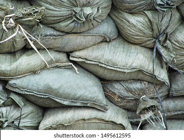 Sandbags For Flood Defense During The Hurricane Storm