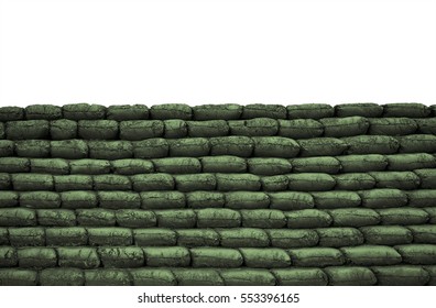 Sandbags To Guard Against Attacks Isolated On White Background. This Has Clipping Path.                         