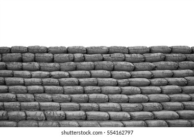 Sandbags To Guard Against Attacks Isolated On White Background. This Has Clipping Path.                      