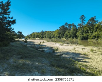 Sandbar along creek in Harris County, Texas.