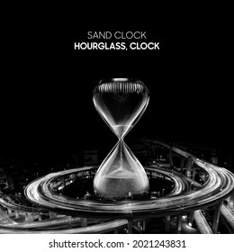 sand-clock, hourglass clock, Sand running through the bulbs of an hourglass measuring the passing time in a countdown to a deadline. - Shutterstock ID 2021243831