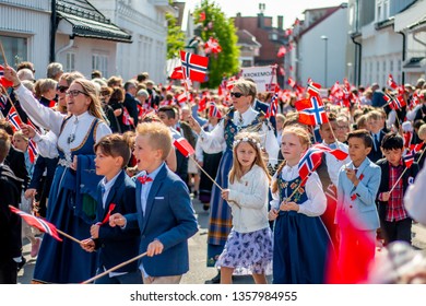 Sandefjord, Vestfold, Norway, May 17.2018.: Norwegian Independence Day Celebration And Street Parade