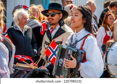 Sandefjord, Vestfold, Norway, May 17.2018.: Norwegian Independence Day Celebration And Street Parade