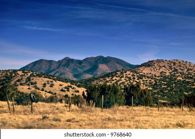 The Sandia Mountains Captured In The Desert Of New Mexico Just East Of The City Of Santa Fe In A Rural And Country Setting