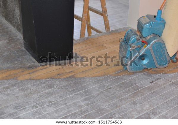 Sanding Hardwood Floor Grinding Machine Polishing Stock Photo