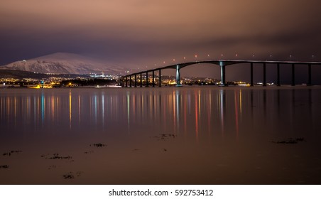 Sandnessundbrua Bridge ( Kvaløybrua ) Built By Cantilever Metode In Tromso ( Tromsø ) From Kvaløya, Norway