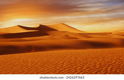 Sands Dunes National Park unveils stunning sand dunes bathed in the warm glow of sunset. Golden hour magic - Powered by Shutterstock