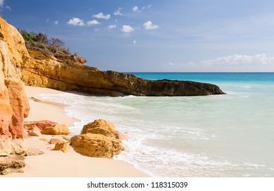 Sandstone Cliffs Frame Cupecoy Beach On Sint Maarten St Martin Caribbean