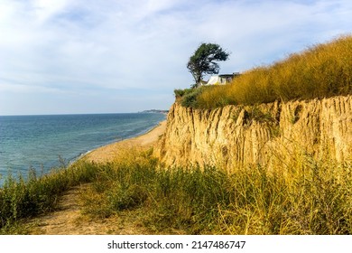 A Sandstone Cliffs On The Black Sea Beach In Sanzhijka, Odessa Region, Ukraine. Date Of Shooting - 2021