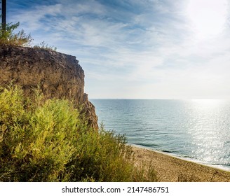 A Sandstone Cliffs On The Black Sea Beach In Sanzhijka, Odessa Region, Ukraine. Date Of Shooting - 2021