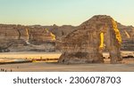 Sandstone elephant rock erosion monolith standing in the desert, Al Ula, Saudi Arabia