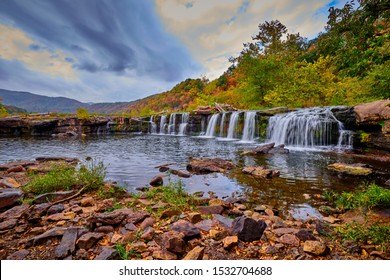 Sandstone Falls in West Virginia with fall colors.
