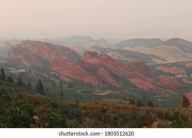 Sandstone Mountains Through The Colorado Wildfire Smoke And Haze