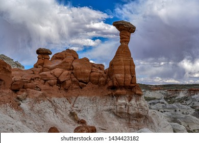 Sandstone spires and rocks, called Toadstools, or hoodoos, in Utah in the Grand Staircase Escalante National Monunent near the Arizona border.