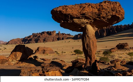 Sandstone Towers In Form Of Mushroom In The Ennedi Desert Of Chad, Africa