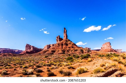 Sandstones In The Desert Of The Red Canyon. Montain Open Range