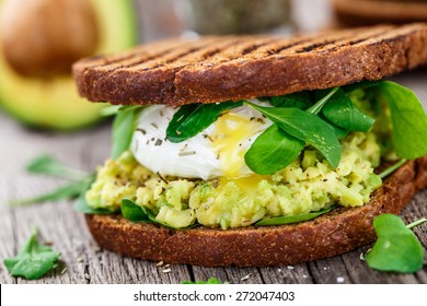 Sandwich With Avocado And Poached Egg