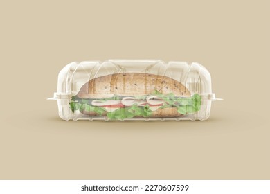 Sandwich in clear plastic package mockup