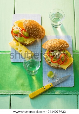 Sandwich with compound butter- cheese- green grapes bell pepper and sprouts