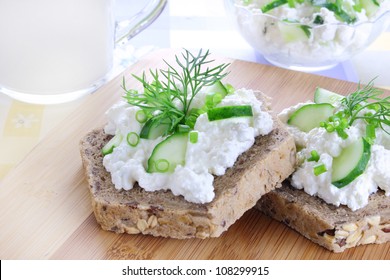 Sandwich With Cottage Cheese, Cucumber And Chives