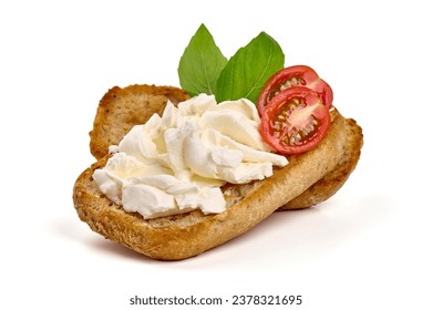 Sandwich with cream cheese and cherry tomatoes, isolated on white background - Powered by Shutterstock