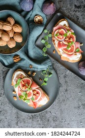 Sandwich With Goat Cheese Spread, Prosciutto, Figs And Chopped Walnuts