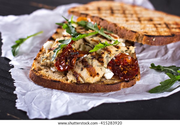 Sandwich Grilled Chicken Sundried Tomatoes Cheese Food And Drink Stock Image 415283920