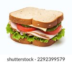 Sandwich with ham, cheese and vegetables isolated on a white background