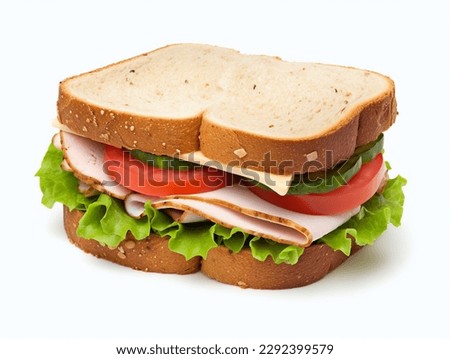 Sandwich with ham, cheese and vegetables isolated on a white background