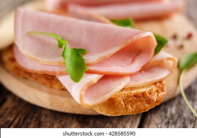 Sandwich with ham close up. Food background