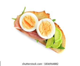 Sandwich With Hard Boiled Egg And Avocado On White Background