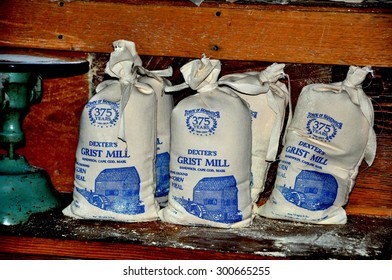 Sandwich, Massachusetts - July 13, 2015:  Bags Of Stone Ground Corn Meal Are Sold At 1636 Dexter's Grist Mill On Cape Cod