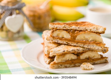 Sandwich with peanut butter and banana