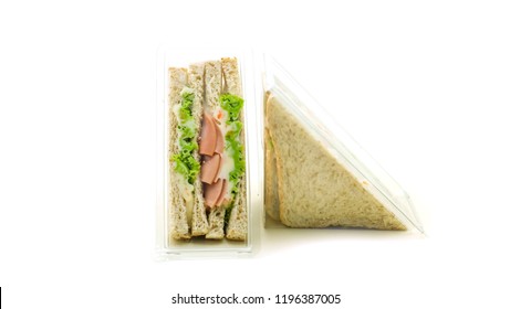 Sandwich In Plastic Packaging On White Background 