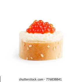 Sandwich With Red Caviar Isolated On White Background.