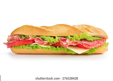 Sandwich With Salami Cheese, Tomato And Lettuce