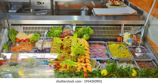 Sandwich Shop. Various Cuisines At The Front Of A Sandwich Shop In Spain