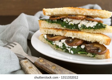 Sandwich With Spinach, Cottage Cheese And Mushrooms.
