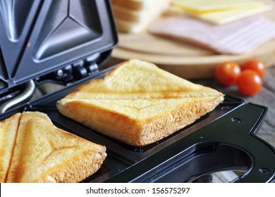 Sandwich Toaster With Toast Closeup